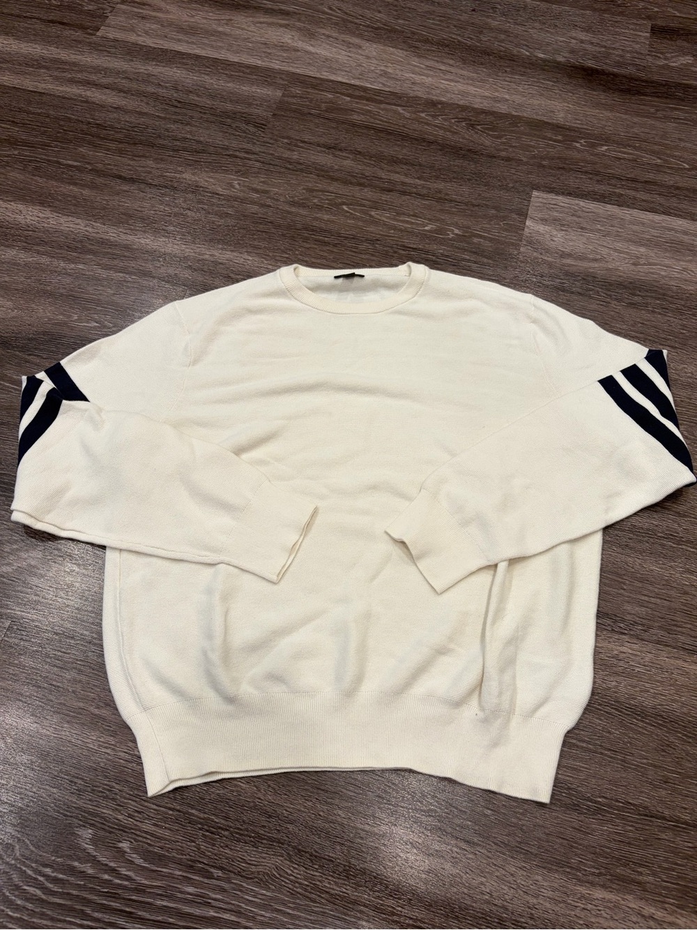 Men's Cream Knit Sweater with Black Sleeve Stripes